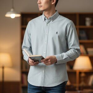 I Love Ugly Collared Button Up in Stone Men's Large 'sophisticated simplicity'